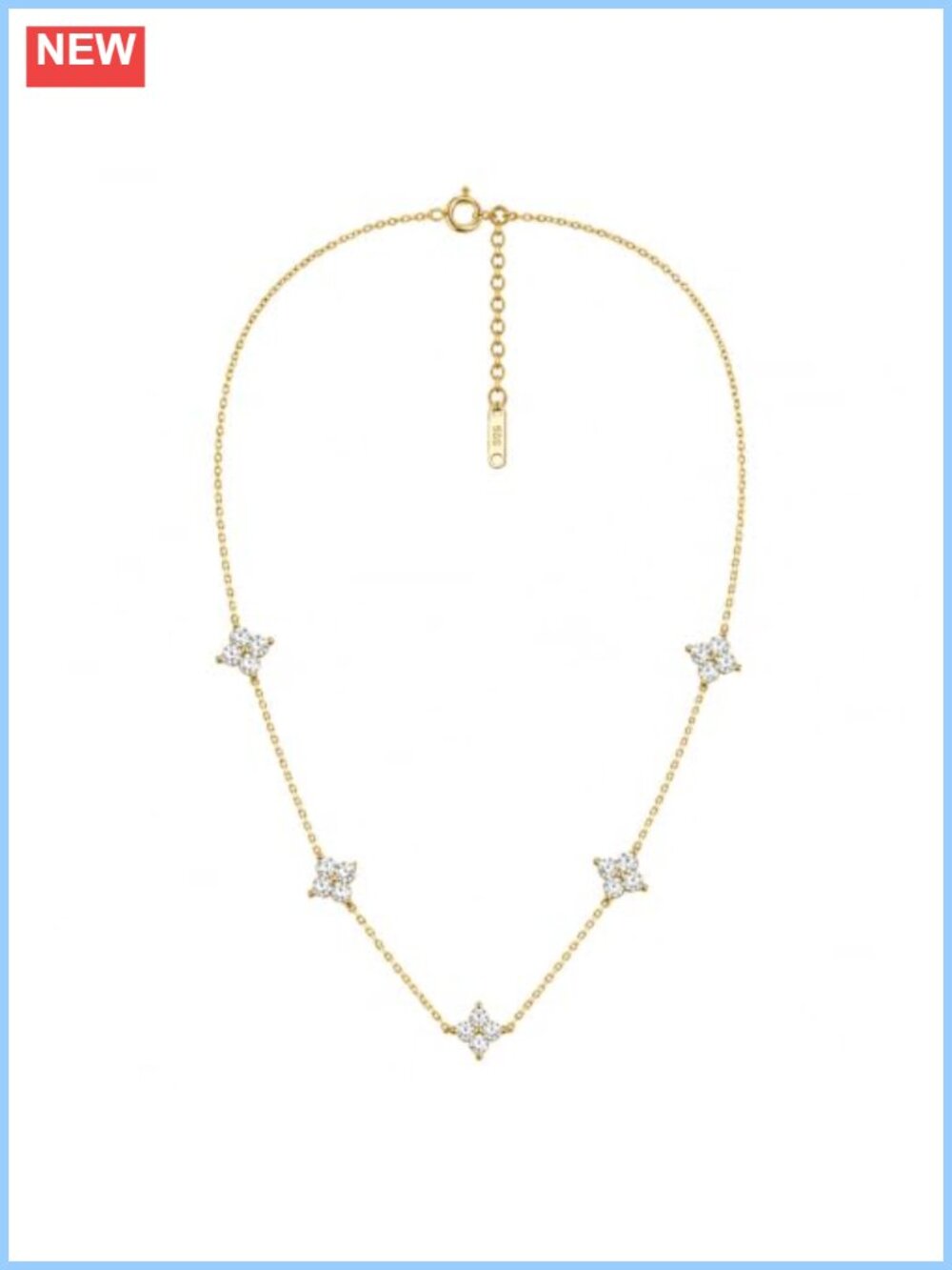 Sterling Silver 14K Gold-Plated Four-Leaf Clover Station Necklace 18"
